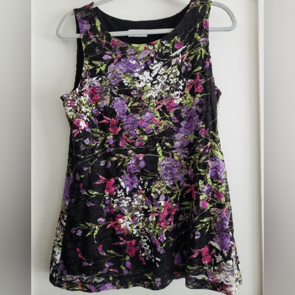 Susan Graver Top, Size M, Floral Lace Overlay, Not Used